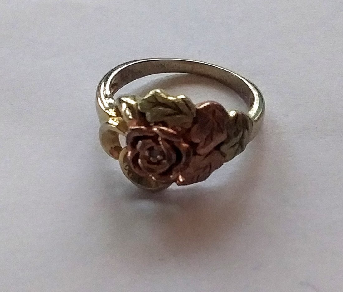 Gold over Sterling Silver Rose Ring tiny diamond accent (1 of 4)