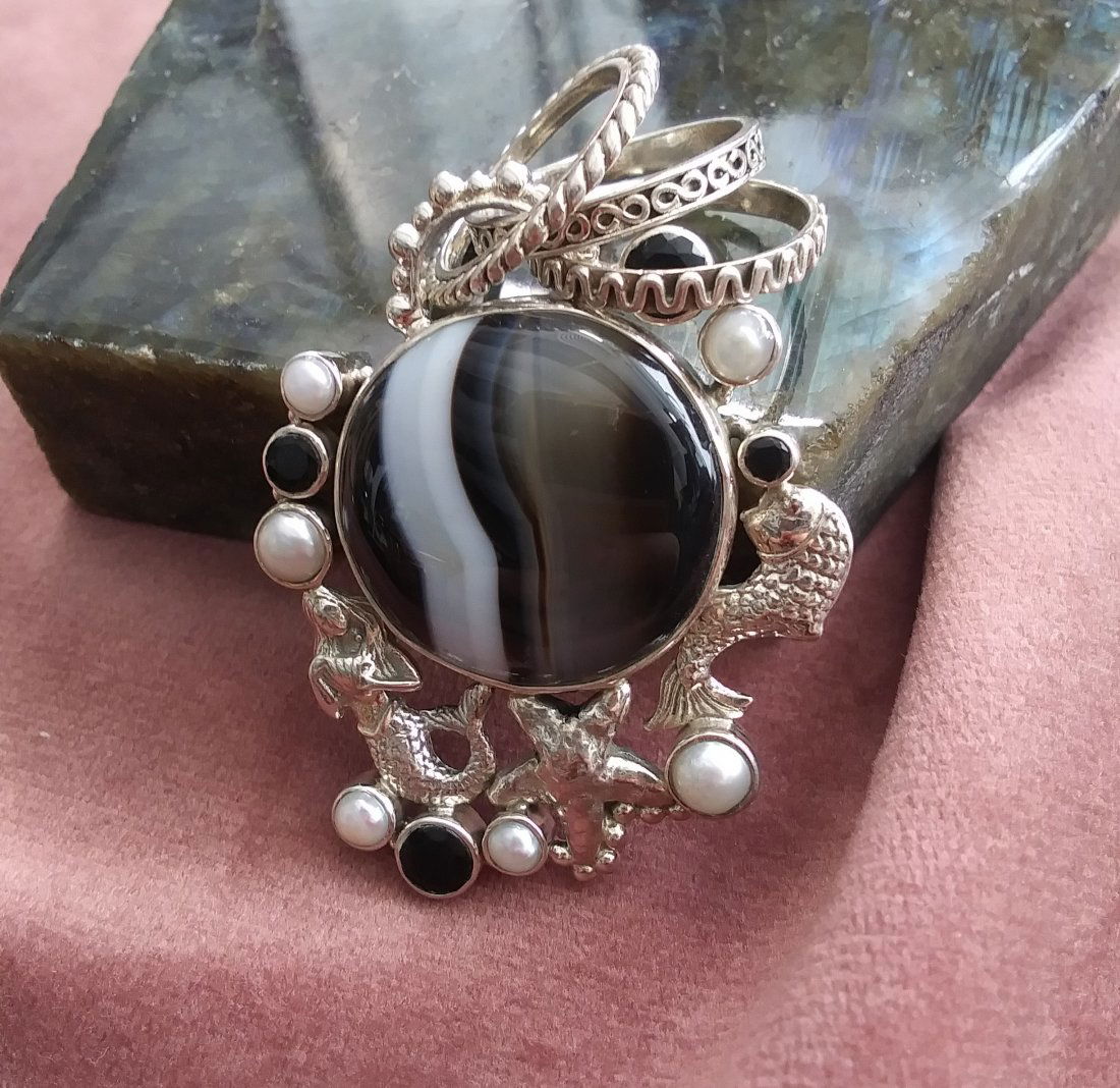 Sterling Silver Ocean theme Pendant Mermaids Fish (1 of 4)