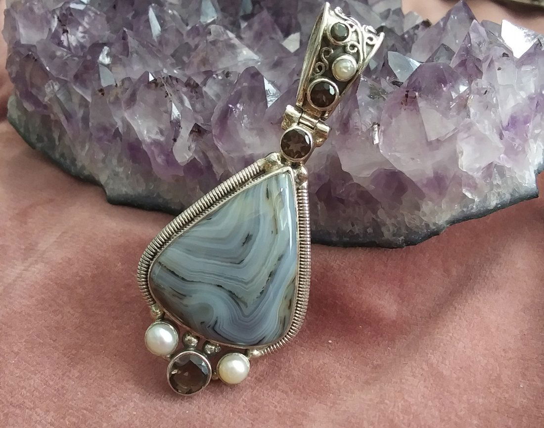 Sterling silver Large Pendant with multiple stones (1 of 5)