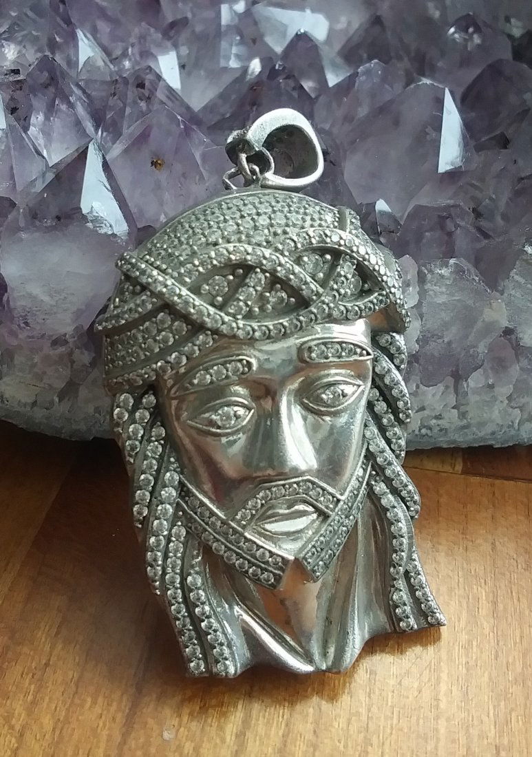 Sterling Silver Diamond encrusted Jesus Pendant (1 of 4)