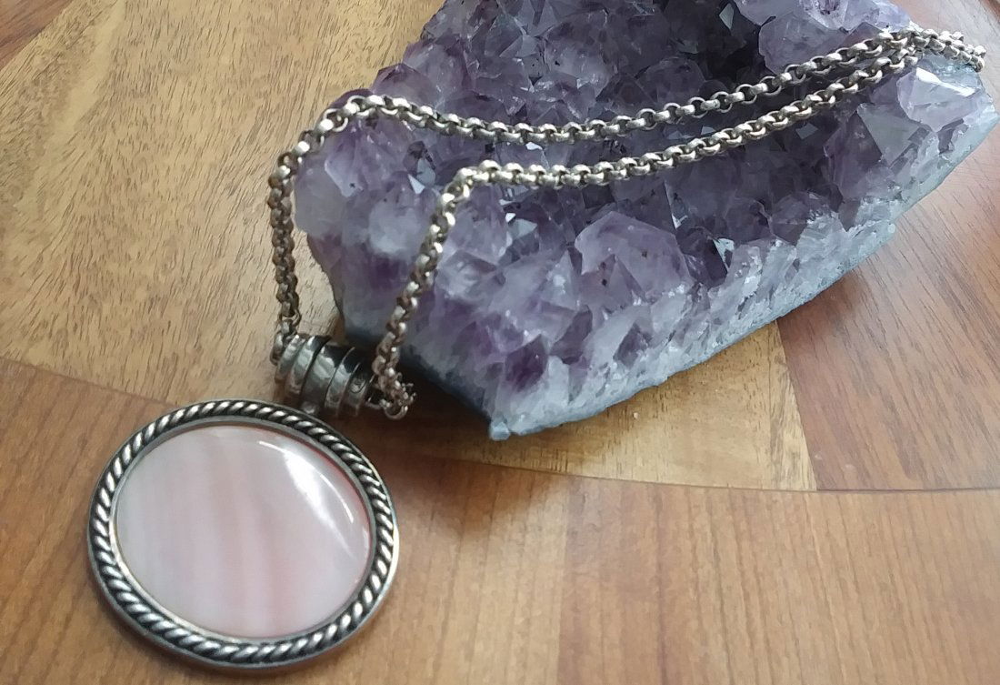 Large Sterling Coral colored Pendant ESPO SIG. (1 of 4)