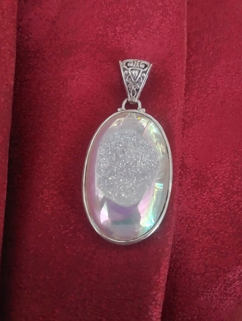 Large Opal colored Druzy Pendant In Sterling Silver (1 of 4)