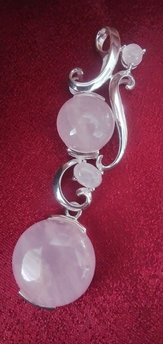 Large Sterling Silver and Pink Quartz Pendant .925 (1 of 3)