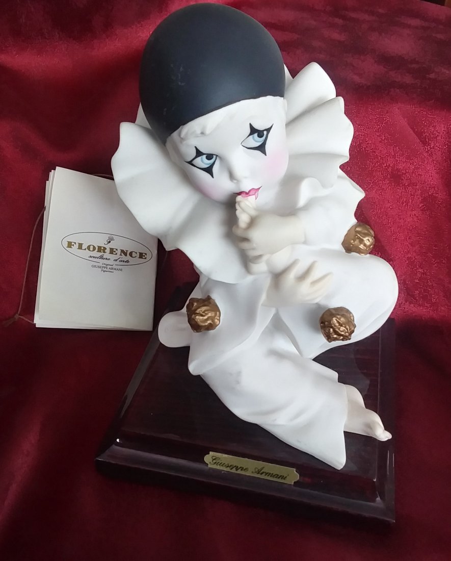 Signed Giuseppe Armani Pierrot Clown Sucking Toe: Signed Giuseppe Armani Pierrot Clown Sucking Toe - Made in Italy Florence - 1990. Perfect condition with original hangtag