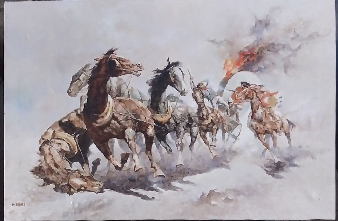 G Bogard Oil on Canvas Cowboys Indians Horses (1 of 4)