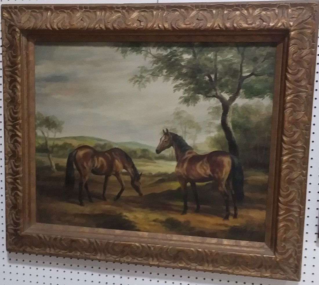 Brenda Collins SIGNED oil on canvas 2 horses in meadow (1 of 4)