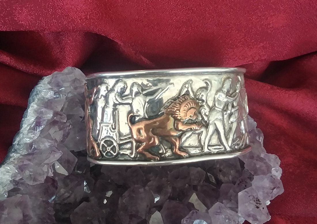 Sterling Silver Cuff Bracelet Copper Lion and Vikings? (1 of 6)