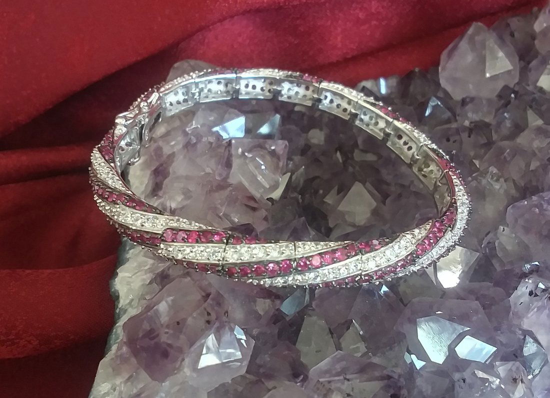 Sterling Silver Ruby and CZ Segmented bangle bracelet (1 of 3)