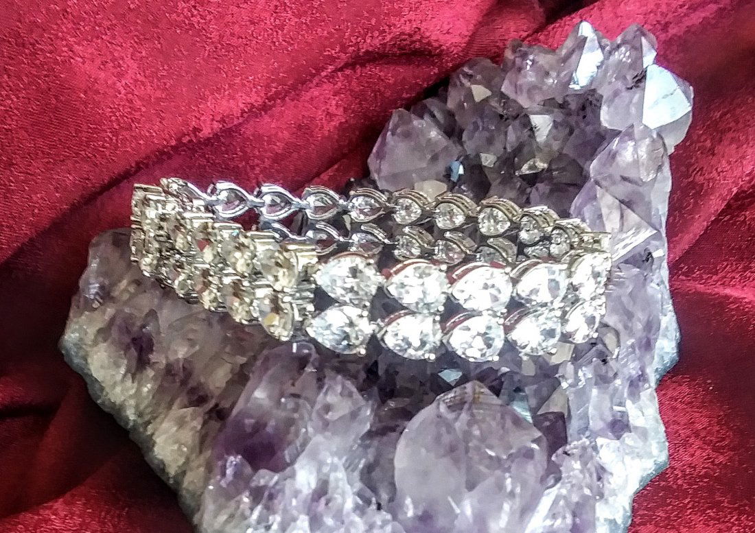 Sterling Silver double row pear shaped CZ bracelet (1 of 3)