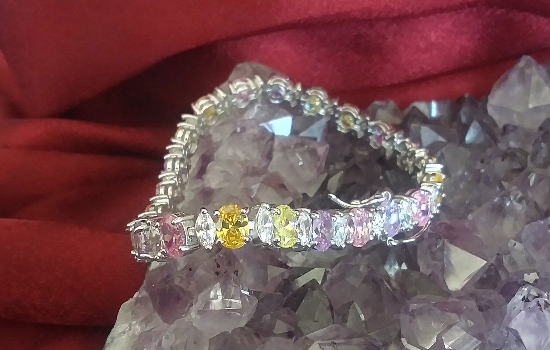 Gold over Sterling multi color stone tennis bracelet (1 of 3)