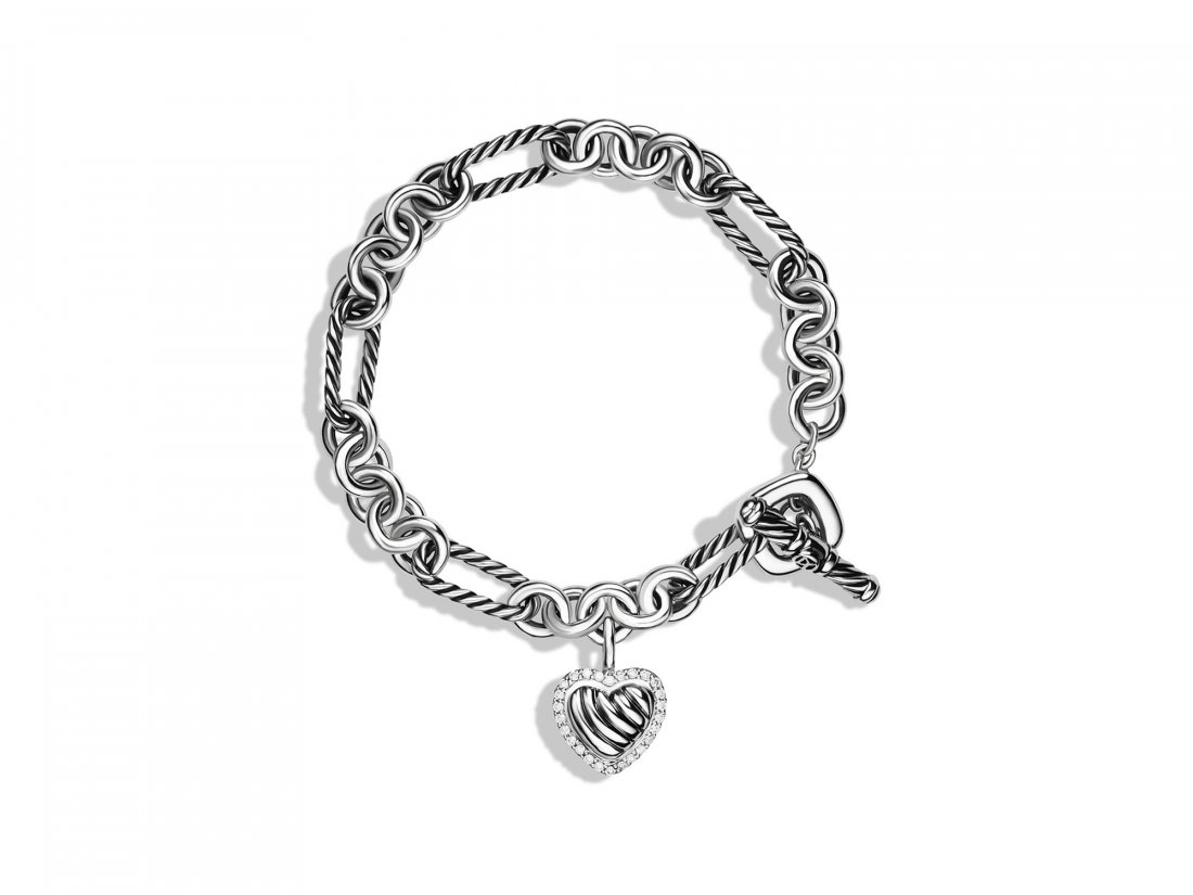 David Yurman cable diamond Heart Toggle Bracelet Sterli (1 of 3)