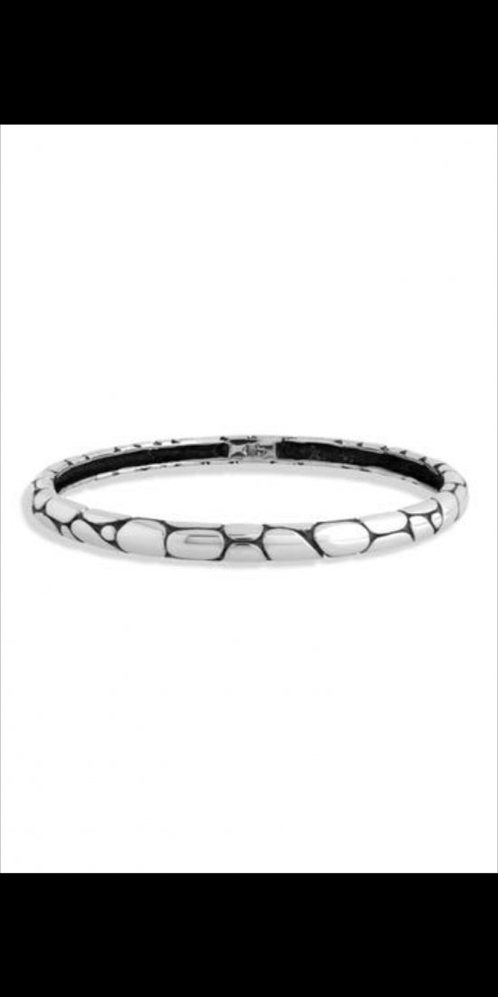 JOHN HARDY Sterling Silver Kali Bangle: JOHN HARDY Sterling Silver Kali Bangme. Handcrafted in Bali, this sterling silver bangle is etched with an intricate design. Sterling silver embossed bangle No closure, measures Approx. 16mm width, Im