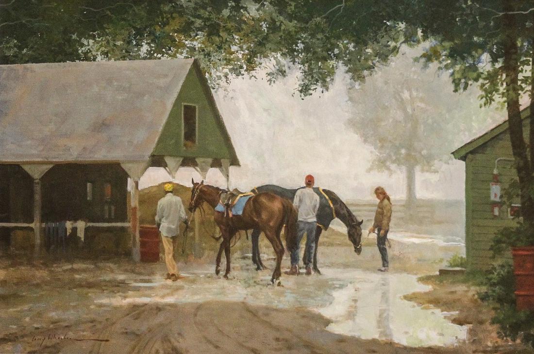 Wheeler, Larry - Rainy Day, Oklahoma: Larry Wheeler (American, b. 1942) - Rainy Day, Oklahoma. Oil on board. Signed.