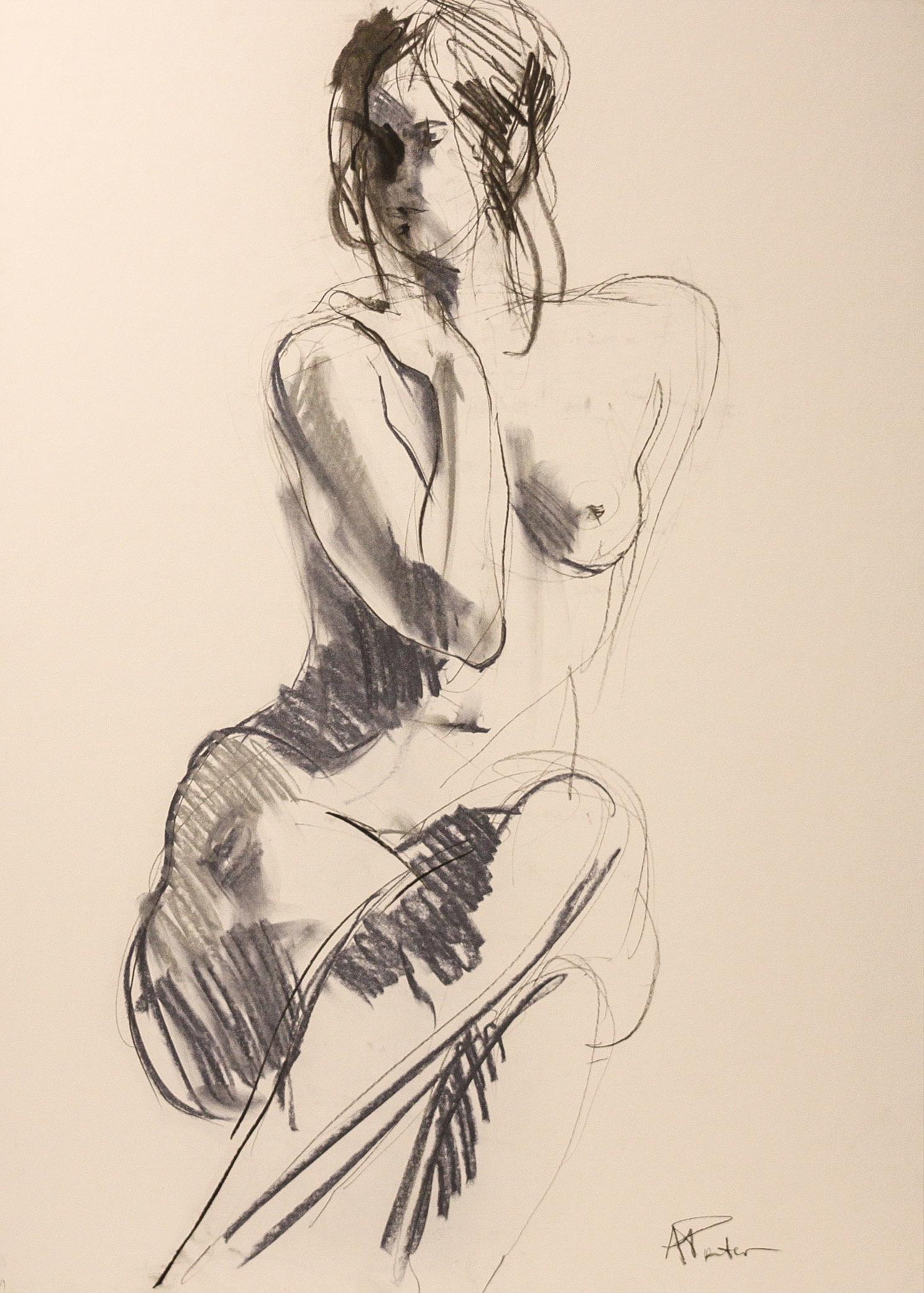Pater, Andre - A Moment of Hesitation: Andre Pater (Polish/American, b. 1953) - A Moment of Hesitation. Charcoal. Signed.