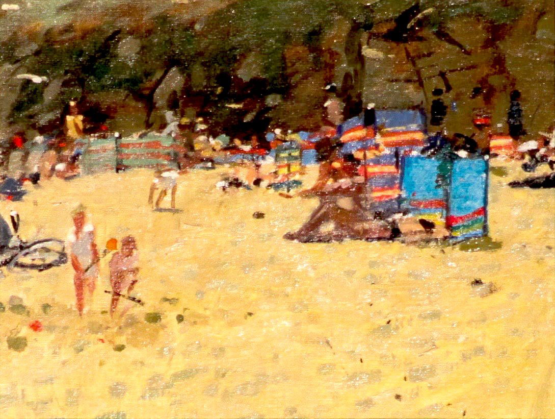 Howard, Ken - Beach Scene: Ken Howard (British, b. 1932) - Beach Scene. Oil on board. Signed.