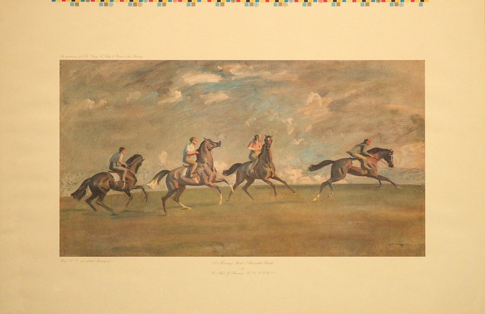Munnings, Sir Alfred (After) - A Morning: Sir Alfred Munnings (British, 1878-1959) - A Morning's Work, Newmarket Heath. Print. Proof #7 of a Limited Edition of 10.