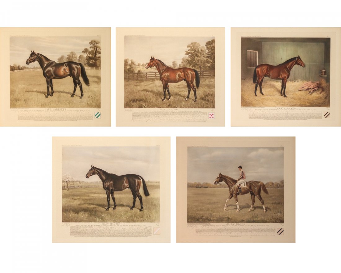 Voss, Franklin Brooke - Set of 5: Franklin Brooke Voss (American, 1880-1953) - Set of 5 Hand colored signed and numbered lithographs. Printed by At the Sign of the Gosden Head, New York, 1934. Featuring Gallant Fox #58/260, Jolly Roge