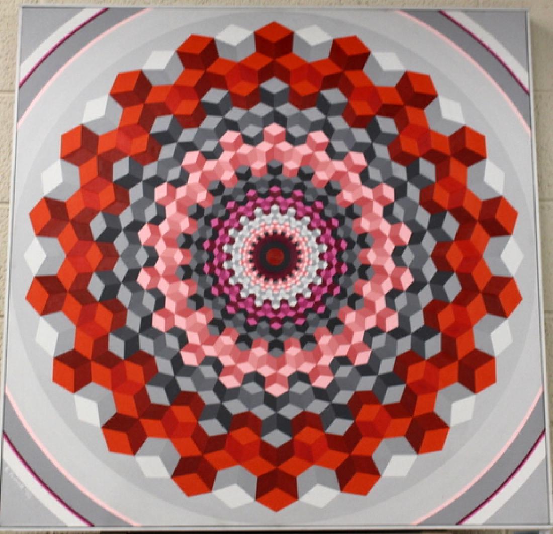 OP-ART PAINTING BY E. POWELL: E. Powell - Signed and dated in the lower left - Well executed in the manner of Vasserly and other Op-Art followers - 36 x 36