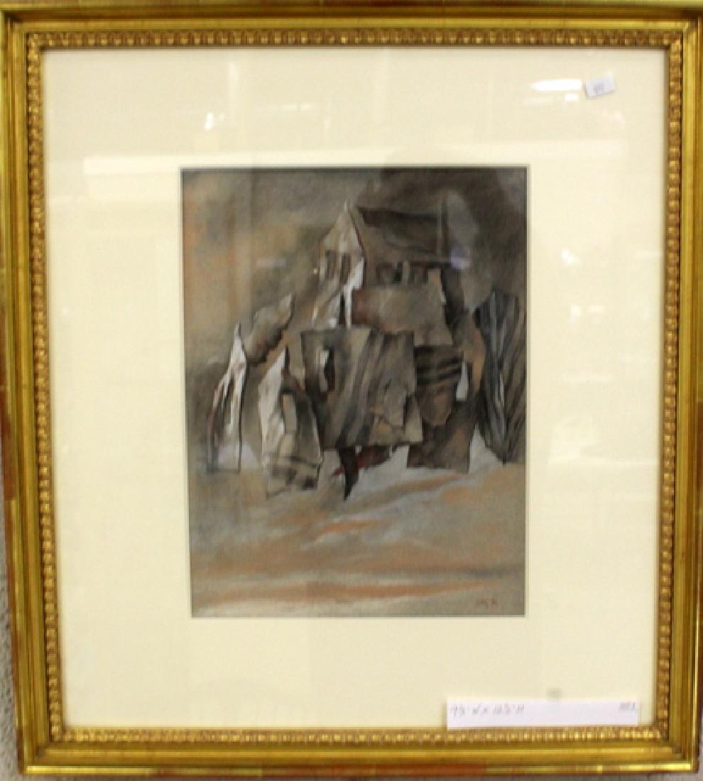 MIXED MEDIA WATERCOLOR BY SAMUEL BAK: Watercolor by Samuel Bak (born 1933, Polish Jewish painter Holocaust survivor, immigrated to Israel in 1948, moved to US in 1993) signed in the lower right "BAK '92", measures 9.5" x 12.5"