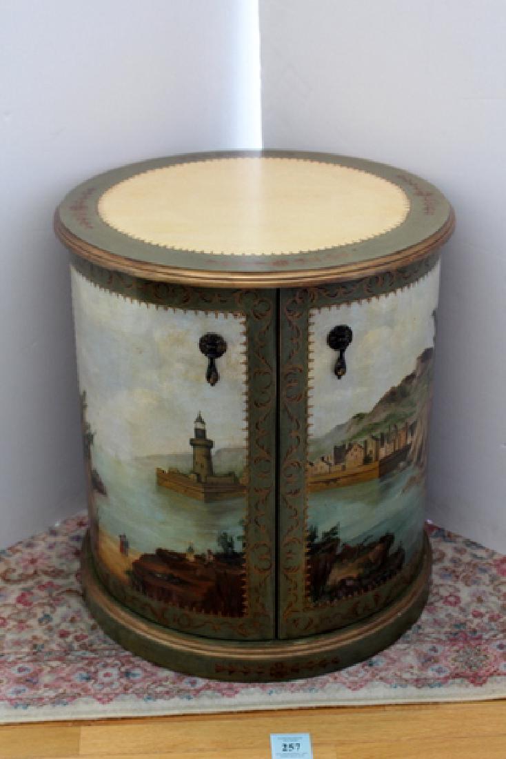 TWO DOOR TROMPE L'OEIL PAINTED ROUND CABINET (1 of 6)