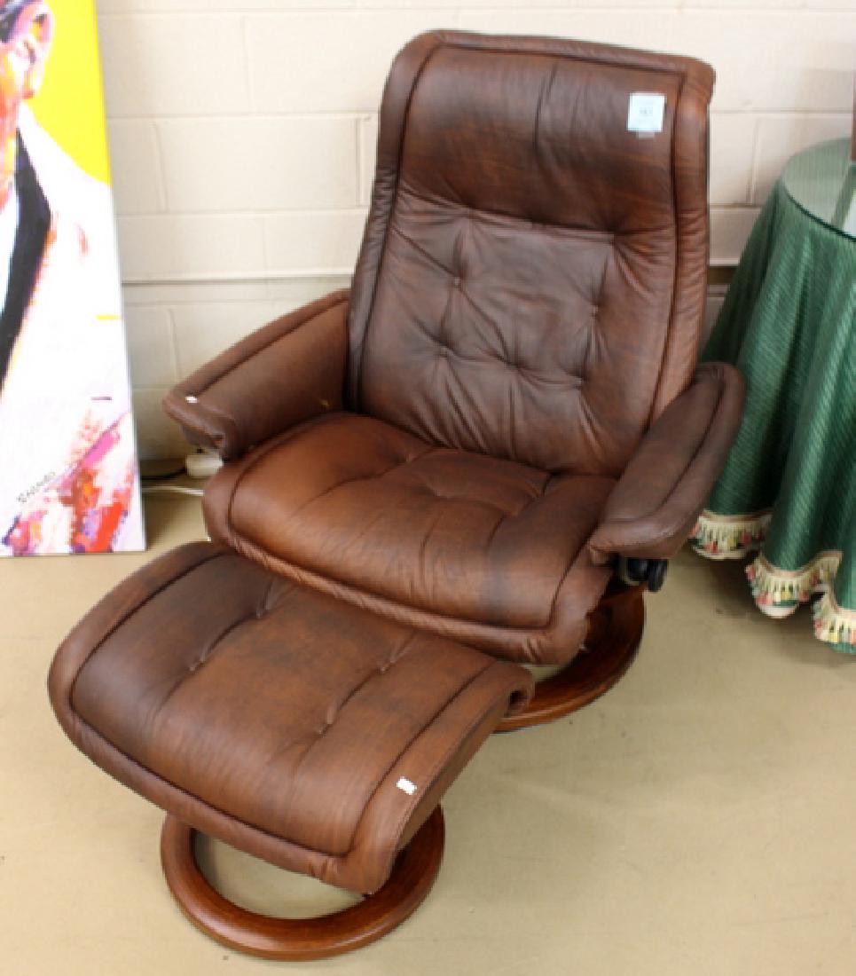 CONTEMPORARY LEATHER CHAIR & OTTOMAN (1 of 10)