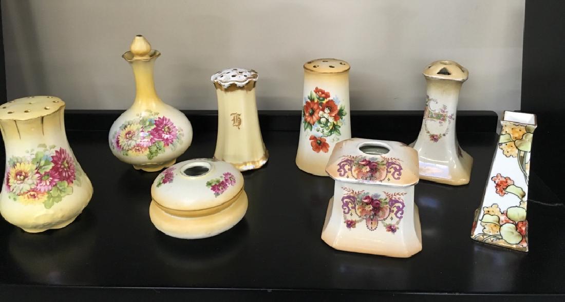 EIGHT PCS OF ANTIQUE PORCELAIN DRESSER ITEMS (1 of 5)