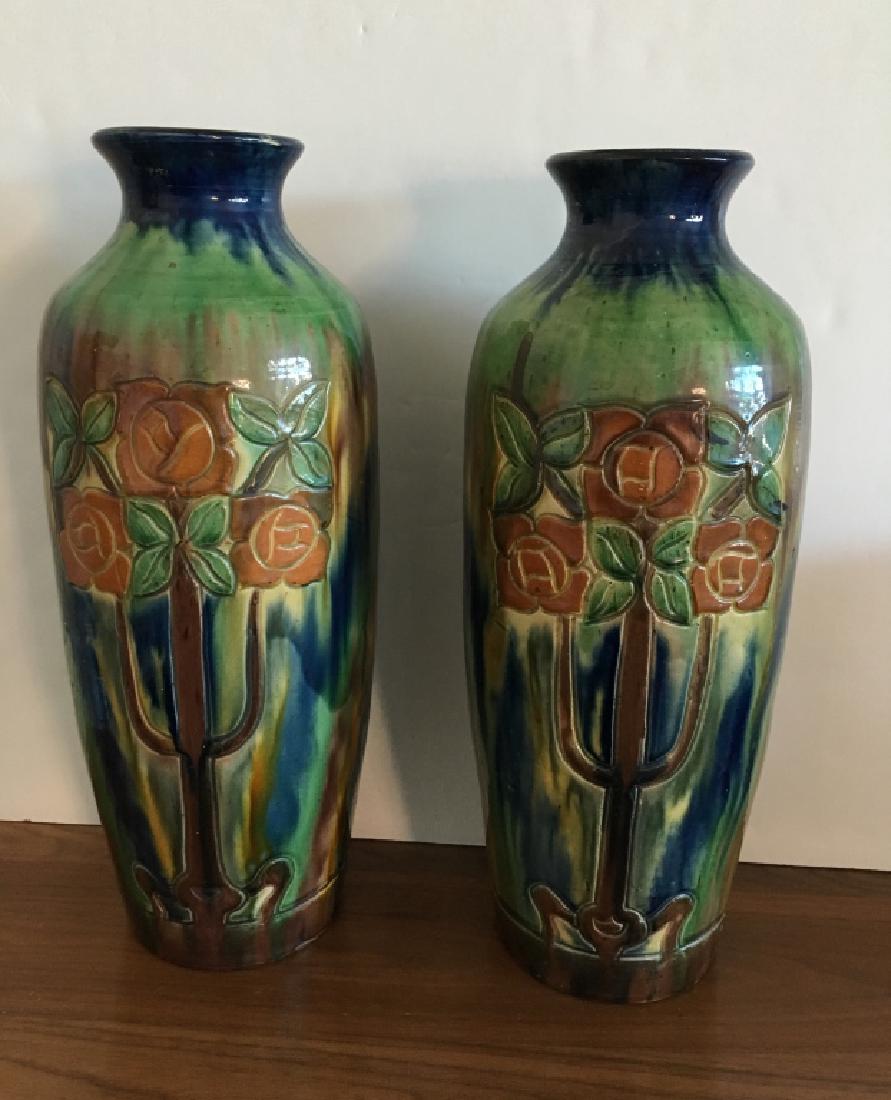 2 ANTIQUE BELGIUM ARTS & CRAFTS POTTERY VASES