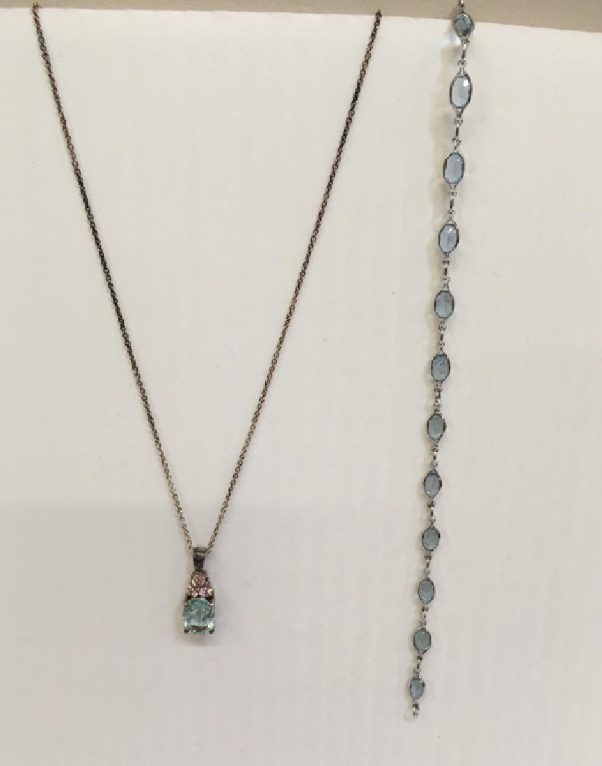 MARKED 925 BLUE STONE NECKLACE & BRACELET (1 of 8)