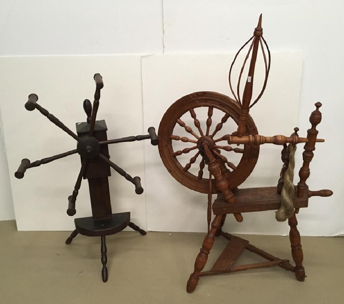 ANTIQUE CARVED SPINNING WHEEL & YARN WINDER (1 of 13)