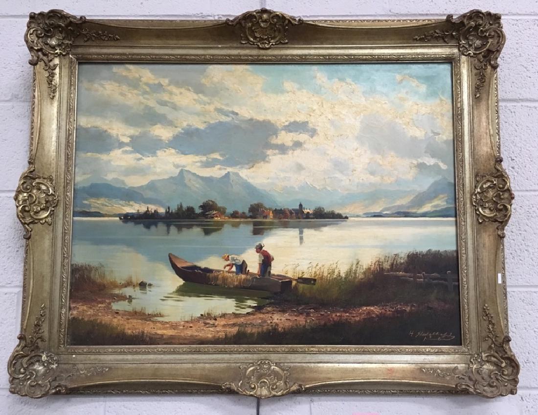 OIL ON CANVAS - FISHING ON LAKE CHIEMSEE (1 of 5)