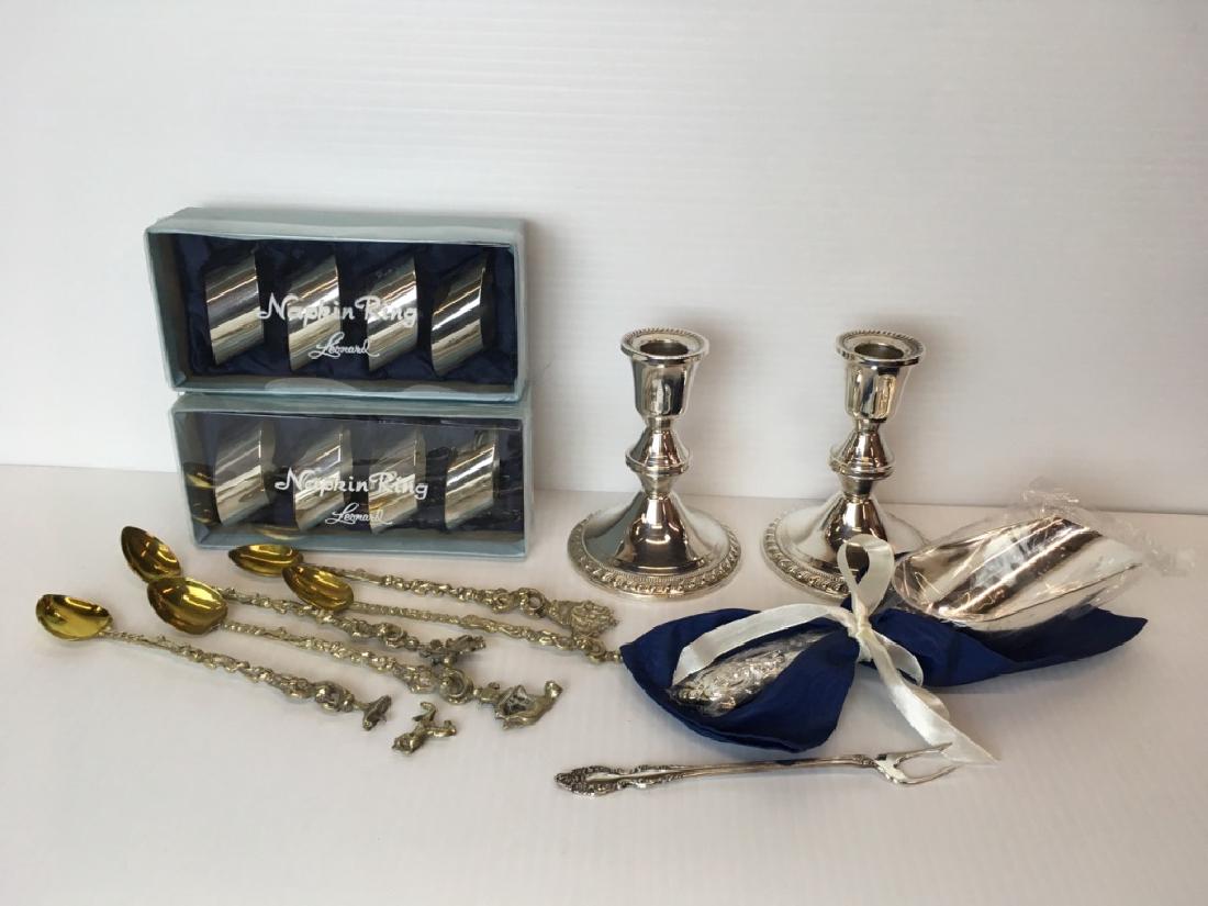 STERLING CANDLESTICKS & SILVER PLATE ITEMS (1 of 9)