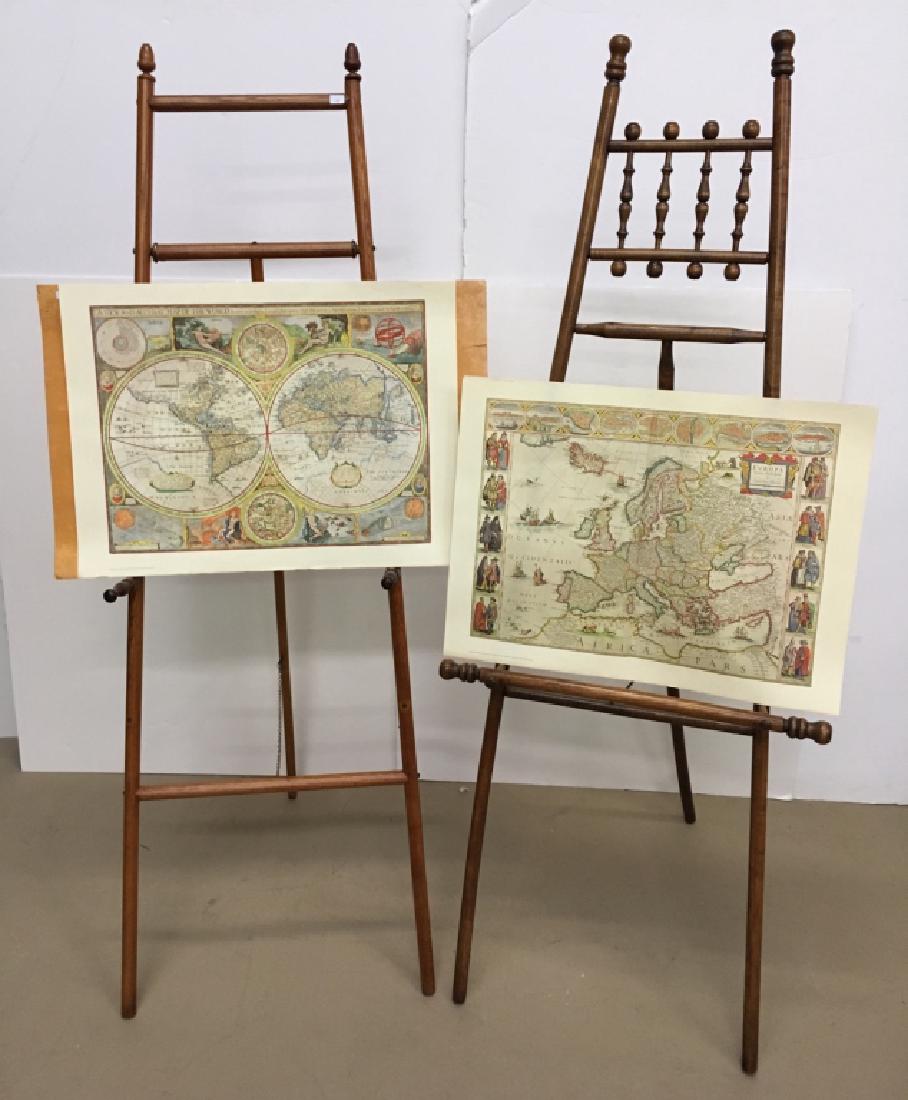 TWO ANTIQUE BENTWOOD EASELS & MAP PRINTS (1 of 10)