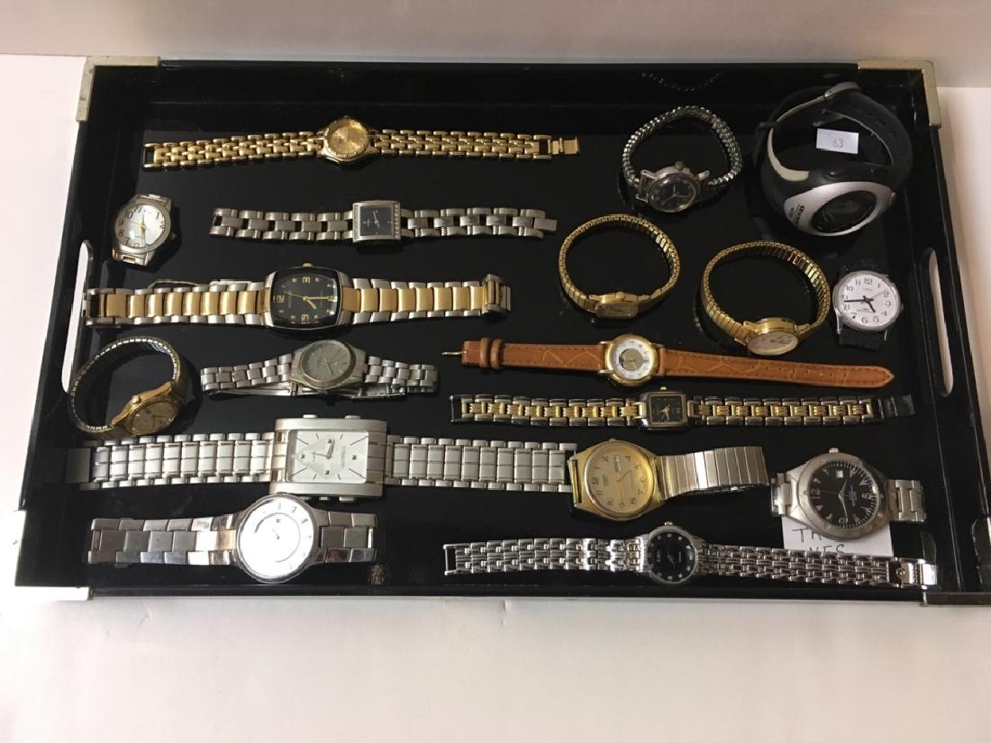 TRAY LOT OF CONTEMPORARY WRIST WATCHES: 18 watches - including Elgin, Waltham, Timex, Lorus plus others. Not tested.