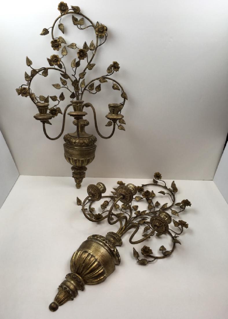 CARVED GILT WOOD & METAL WALL SCONCES - ITALY (1 of 16)