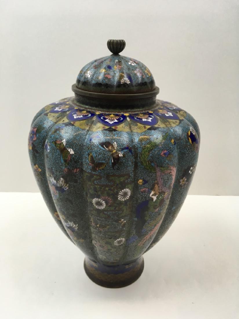 LATE 19TH C BLUE CLOISONNÉ LIDDED URN (1 of 17)