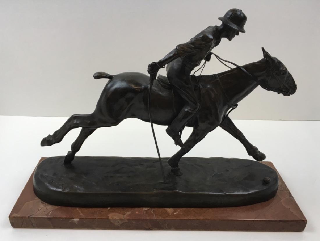 BRONZE POLO PLAYER ON HORSE SIGNED A. GUIET (1 of 11)