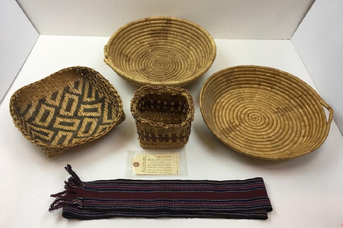 5 PCS - 4 WOVEN BASKETS & 1 WOVEN TEXTILE BELT (1 of 14)