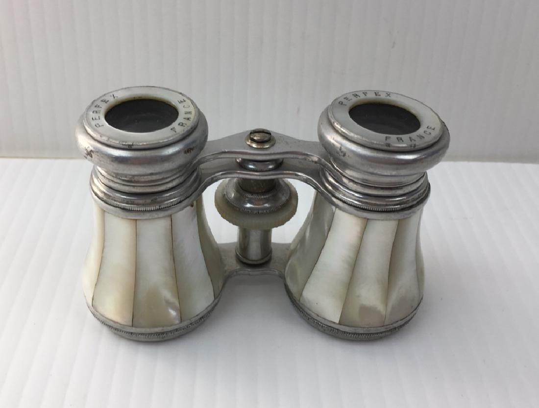 VINTAGE PERFEX FRANCE OPERA GLASSES: Vintage Perfex France opera glasses w/ white mother of pearl & silver tone metal