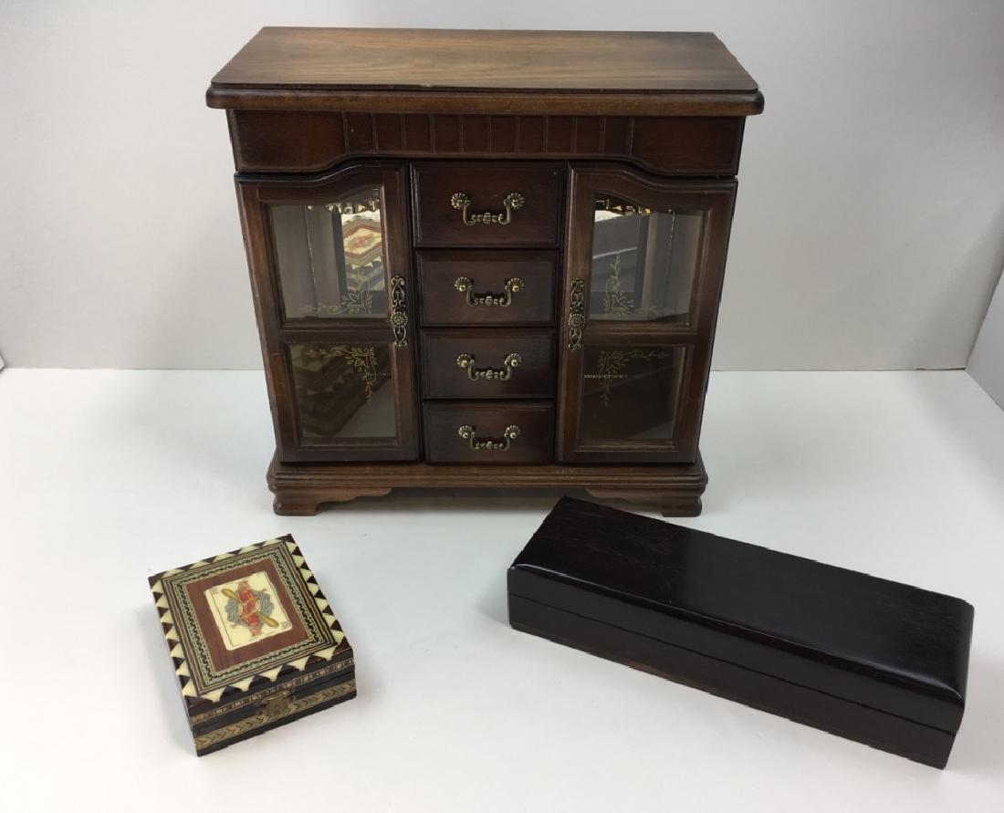 3 PCS - MUSICAL JEWELRY CABINET & 2 BOXES (1 of 8)
