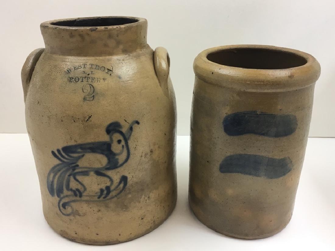 2 ANTIQUE STONEWARE CROCKS COBALT DECORATION (1 of 18)