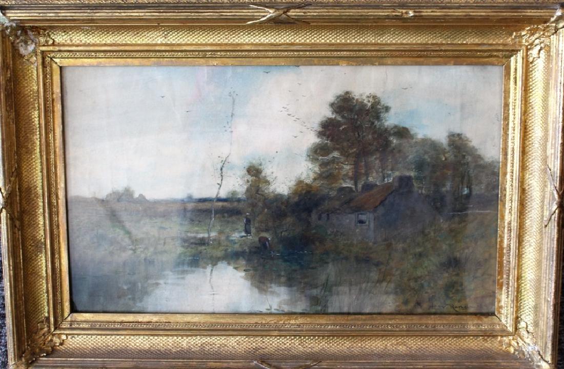 WATER COLOR- HENRY WARD RANGER: Henry Ward Ranger - American 1858-1916 was a key person in the establishment of the Old Lyme, Connecticut art colony. Ranger is regarded as the leader of the Tonalist movement in America. "In the Coun