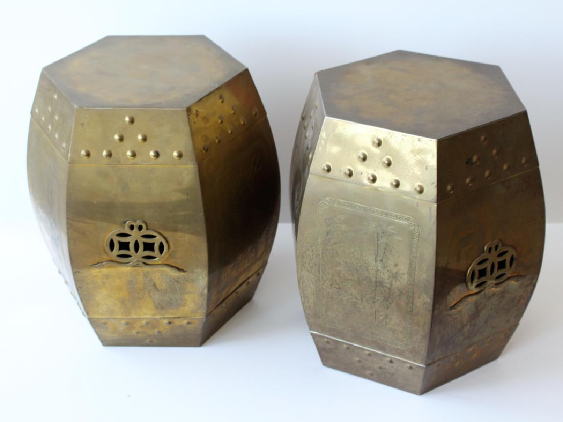 PAIR OF CHINESE STYLED BRASS GARDEN BENCHES: 15 X 15 X 17.5