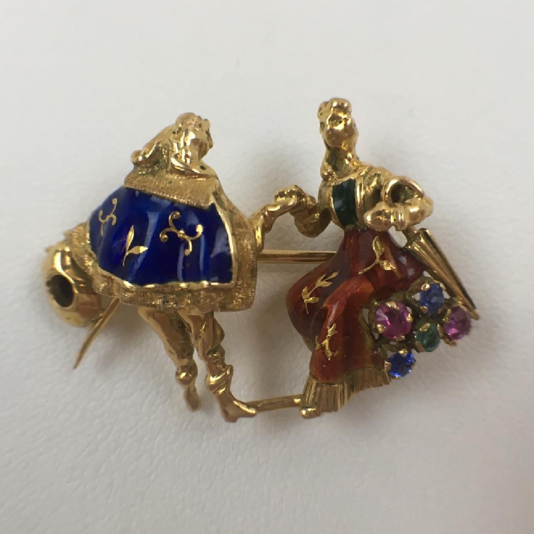 YELLOW GOLD FIGURAL ENAMELED PIN WITH STONES (1 of 5)
