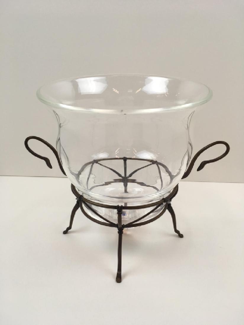 SIGNED CLEAR GLASS STEUBEN BOWL IN METAL STAND (1 of 13)