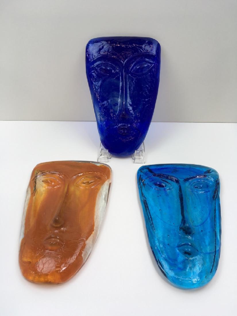 3 MEXICAN ART GLASS TRIBAL FACE MASKS (1 of 7)