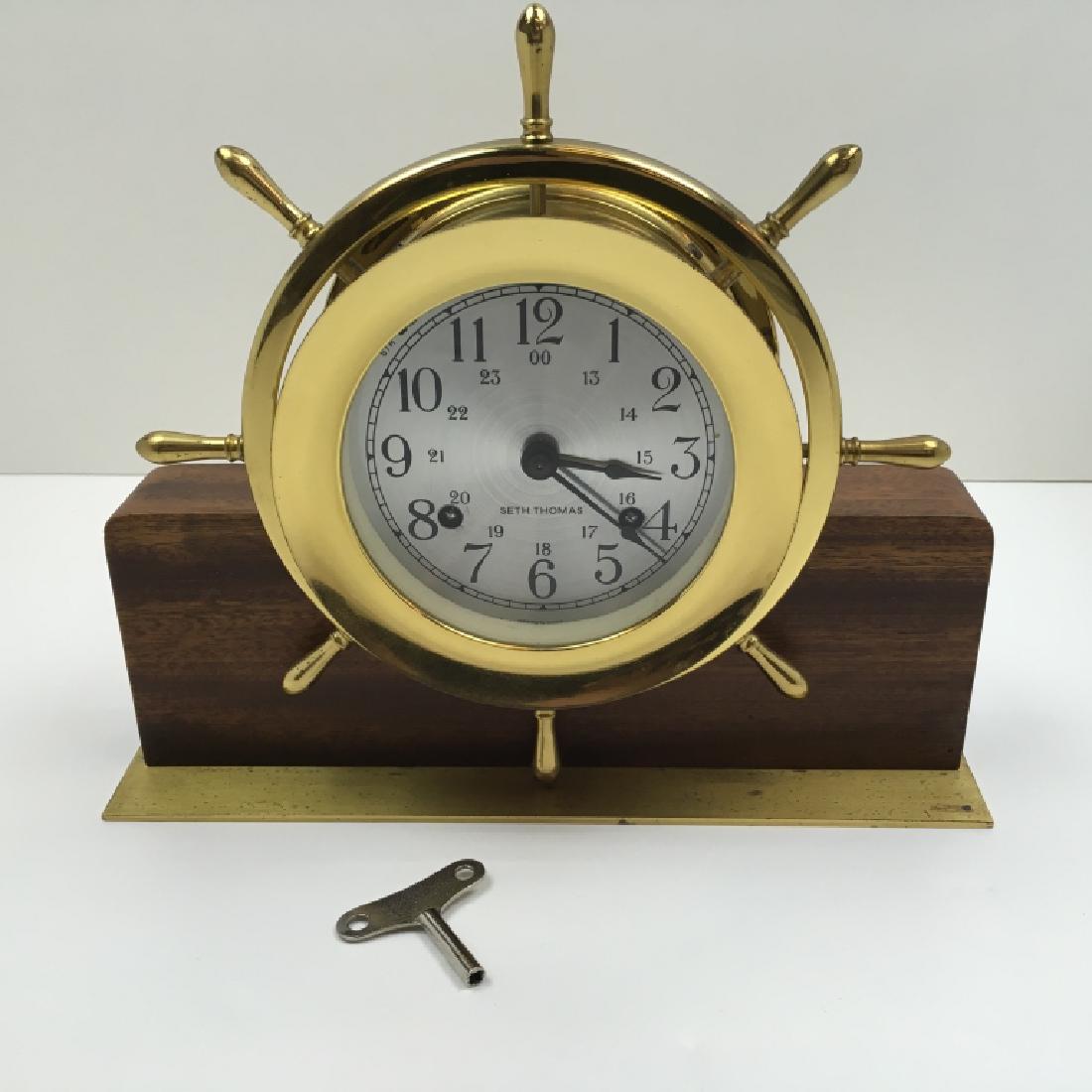 SETH THOMAS BRASS SHIP'S CLOCK IN WALNUT STAND (1 of 7)