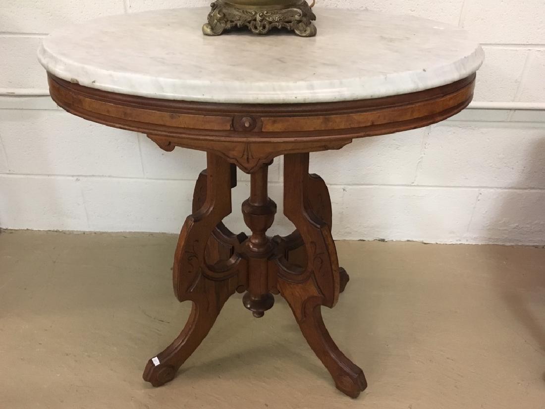 VICTORIAN CARVED WALNUT MARBLE TOP PARLOR TABLE (1 of 8)