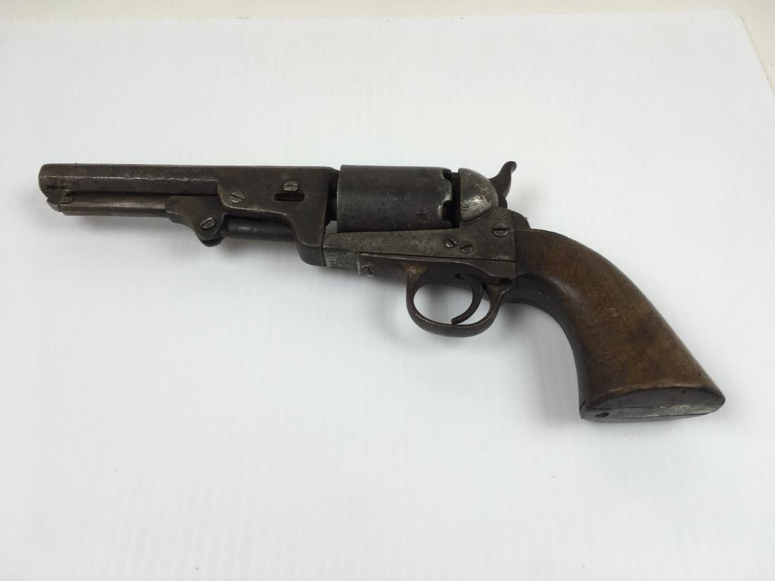 CLEMENT ARMS CO PERCUSSION 38 REVOLVER: Colt navy 1851 Type top barrel flat is marked "CAP. SYSTEM MANUFACTURED BY C. CLEMENT" Octagonal, rifled barrel, marked "cylinder marked CLEMENT Arms Co", various stamps,. Serial# 118264 missing parts