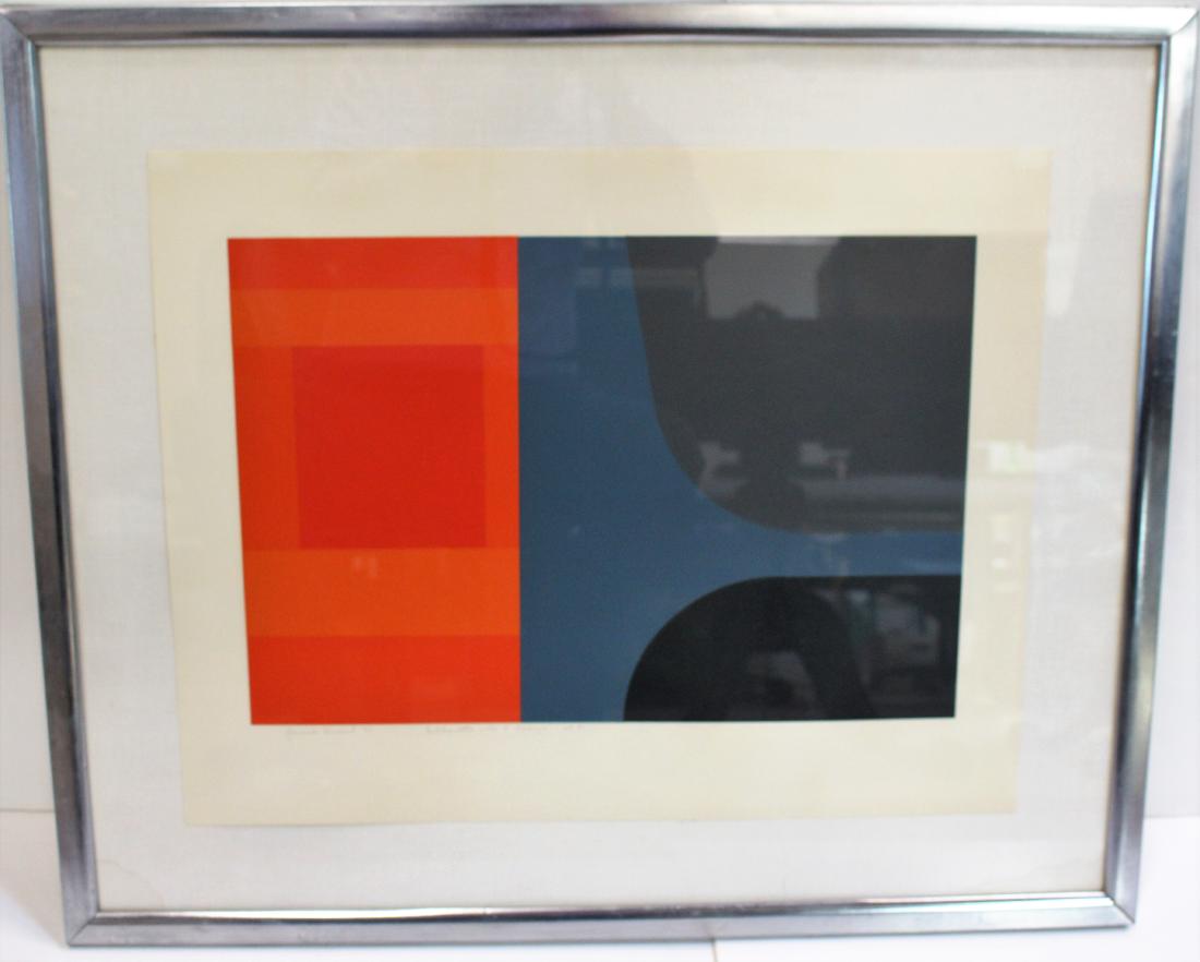 LITHOGRAPH BY HAROLD KRISEL: Harold Krisel - New York - 1920-1995 - "Silhouette with 4 Orange" - Limited Edition of 50 but no number as to where in the edition this was. Signed in the lower left "Harold Krisel '66" - Part of the