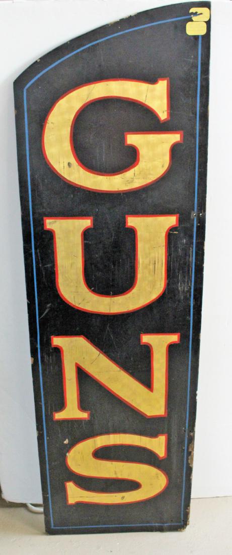 "GUNS" SIGN - FROM JAMES ARNESS COLLECTION: Original sticker on this identified the item as a "Barroom door from the Jim Arness Collection -Gunsmoke" - Arness played Marshall Matt Dillon on the long running CBS western. 18 x 60
